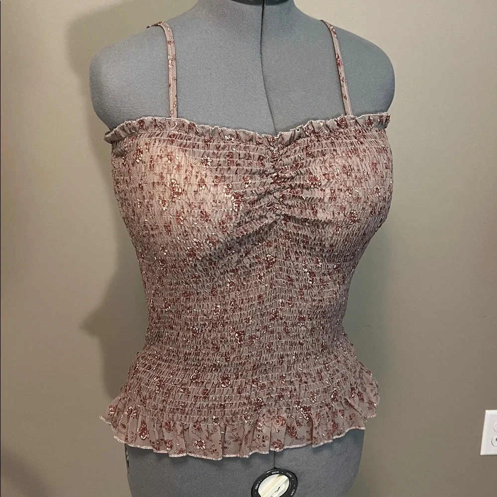 Zenobia Size 1XL Floral Smocked Taupe Camisole NWT - Picture 4 of 8